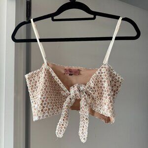 EastnWest Label Tie-Front Top in White Mirror (S)